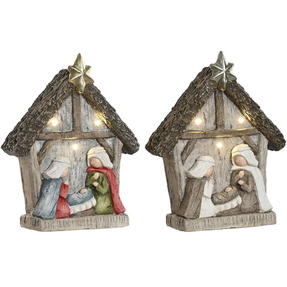 Presepe di Natale Home ESPRIT Verde Grigio Magnesio 27,5 x 10,5 x 34,5 cm (2 Unità)