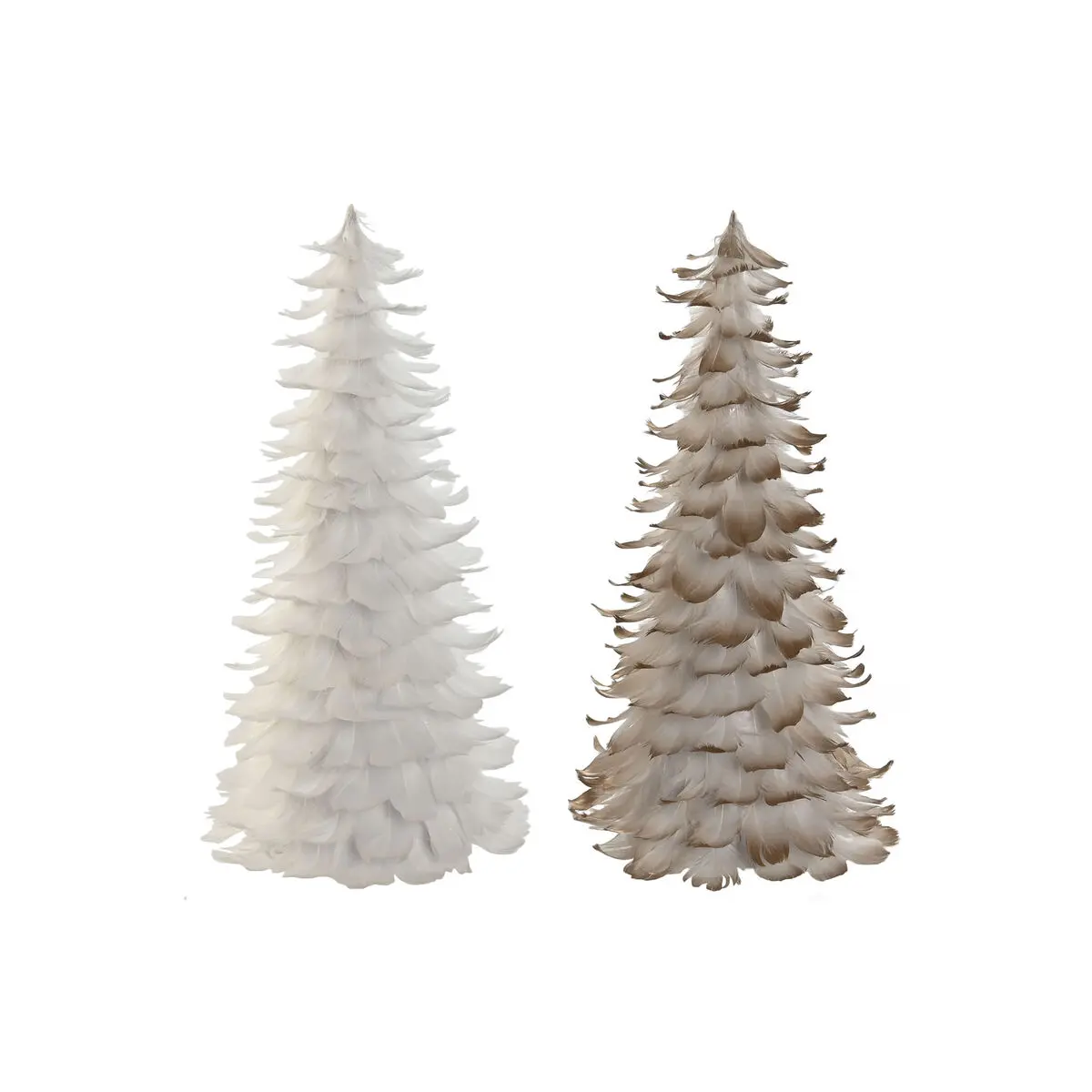 Albero di Natale Home ESPRIT Bianco Dorato Cartone Piuma 22 x 22 x 46 cm (2 Unità)