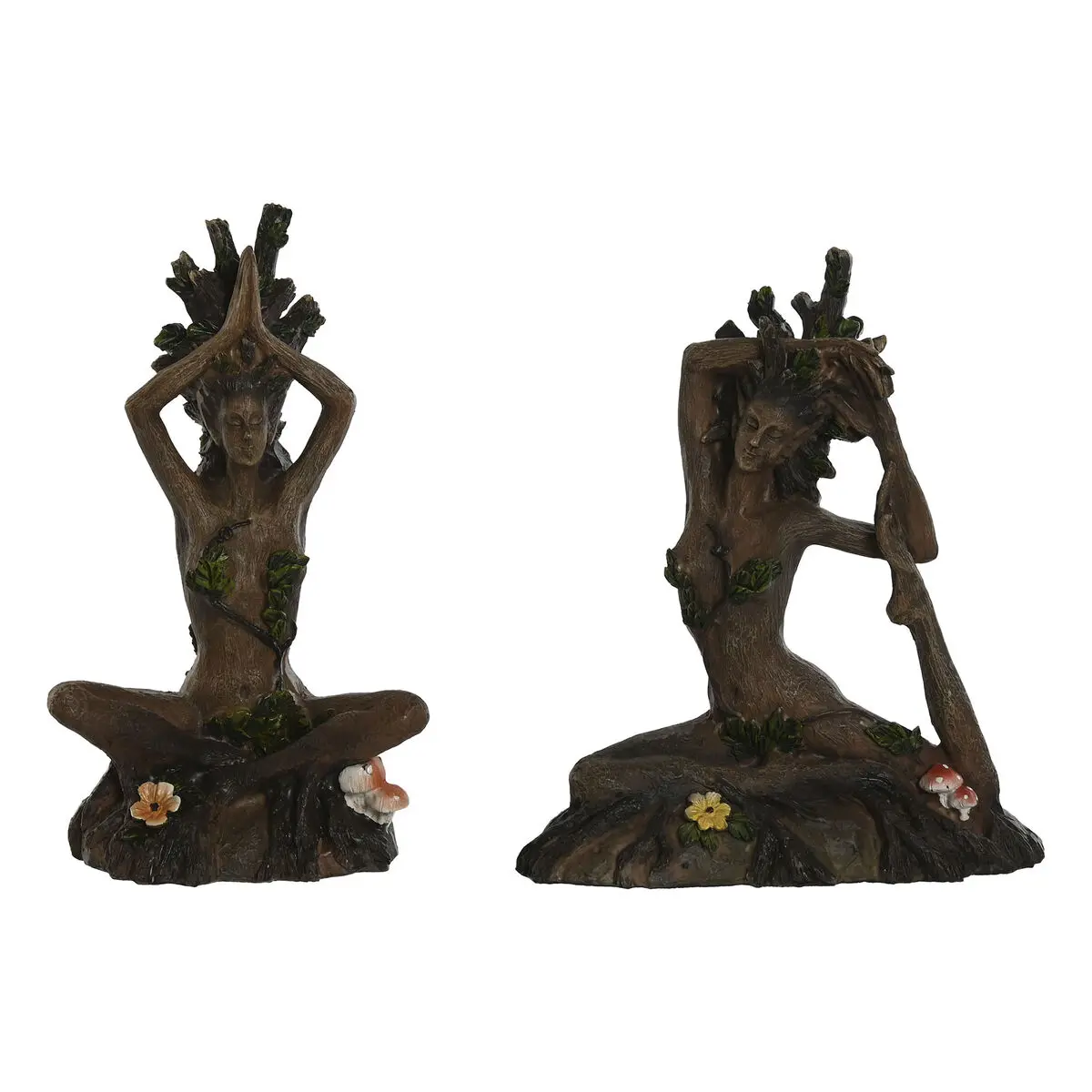 Statua Decorativa Home ESPRIT Marrone Yoga Indiano 13 x 6 x 16 cm (2 Unità)