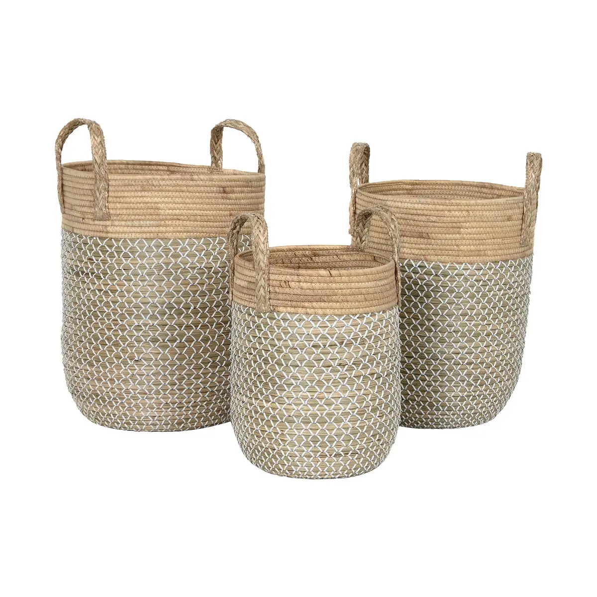 Set di Cestini Home ESPRIT Bianco Naturale Marrone Chiaro PVC Corda Erba di mare Juncus 44 x 44 x 63 cm (3 Pezzi)