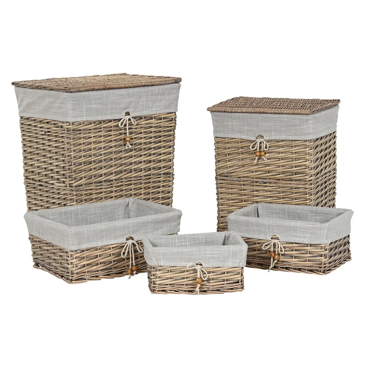 Set di Cestini Home ESPRIT Beige Naturale vimini 47 x 35 x 55 cm 5 Pezzi