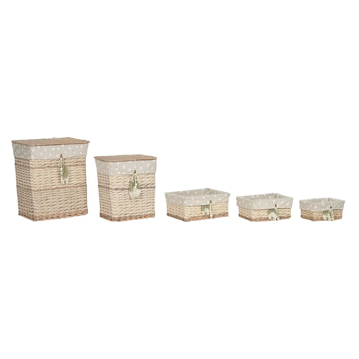 Set di Cestini Home ESPRIT Verde Beige Naturale vimini 47 x 35 x 55 cm 5 Pezzi