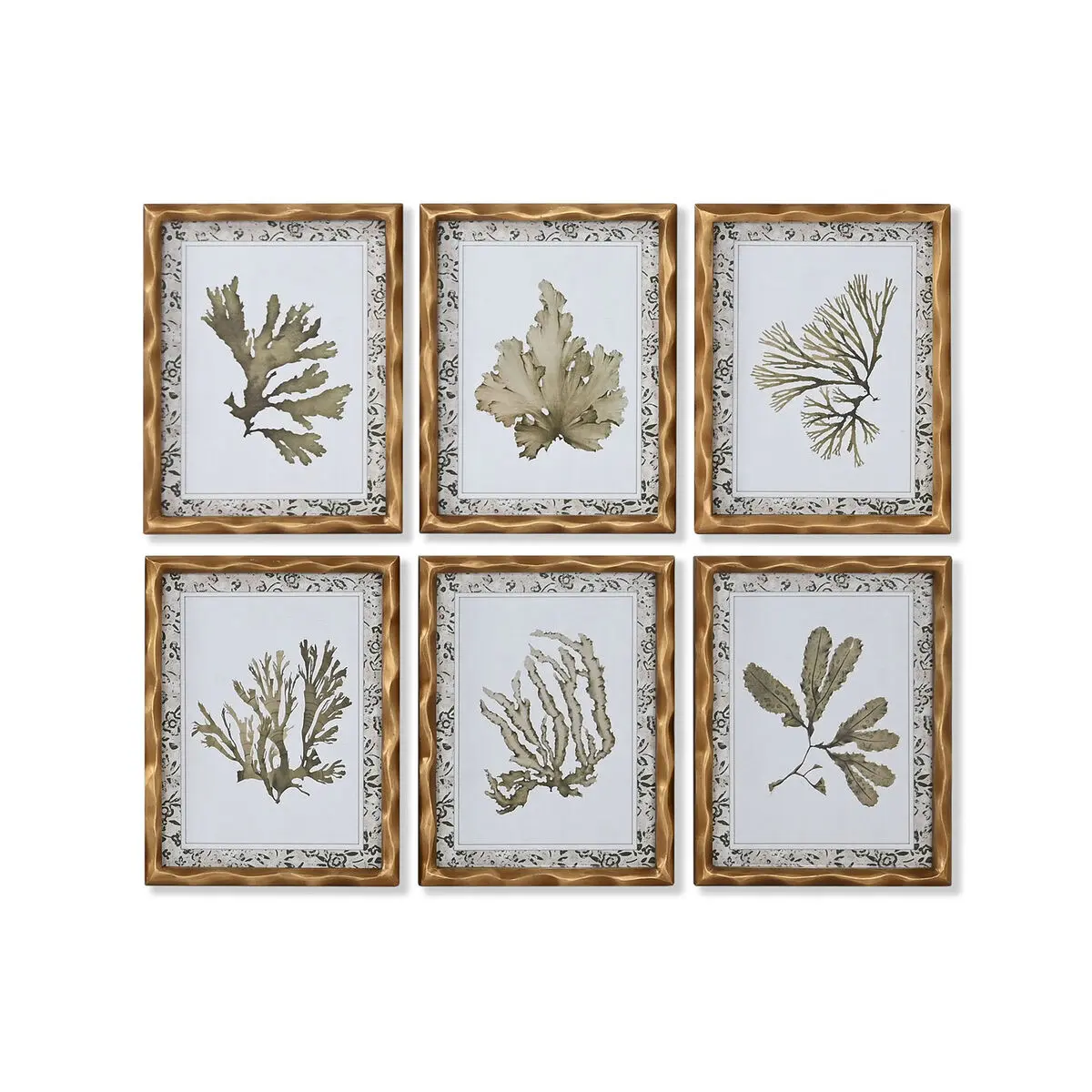 Quadro Home ESPRIT Verde Beige Dorato Piante botaniche 28 x 2,8 x 36 cm (6 Unità)