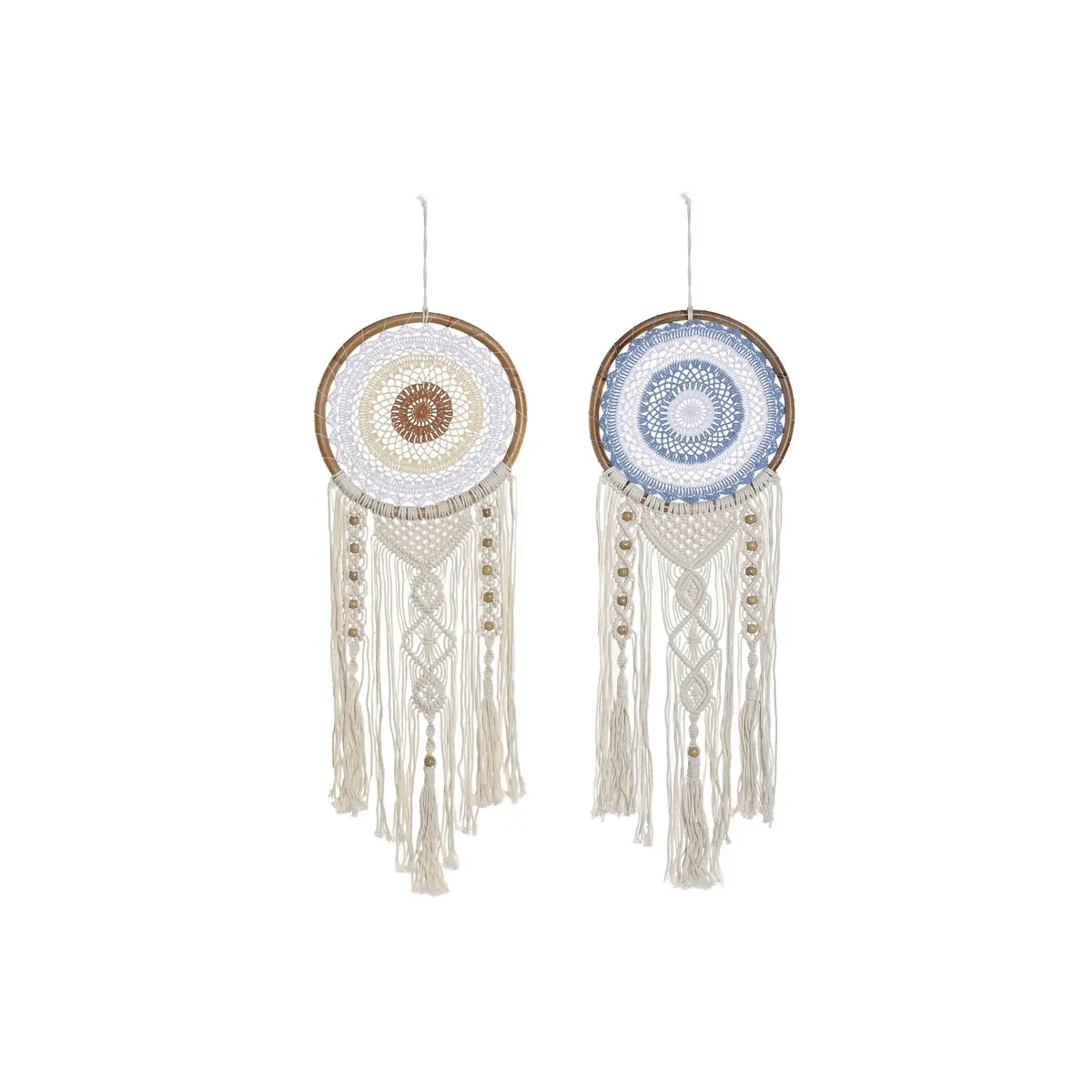 Decorazione pensile Home ESPRIT Azzurro Crema Alluminio Boho Macramé (2 Unità)