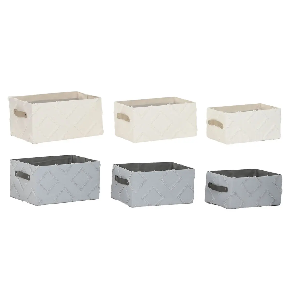 Set di Cestini Home ESPRIT Grigio Crema 35 x 25 x 18 cm (3 Pezzi) (2 Unità)