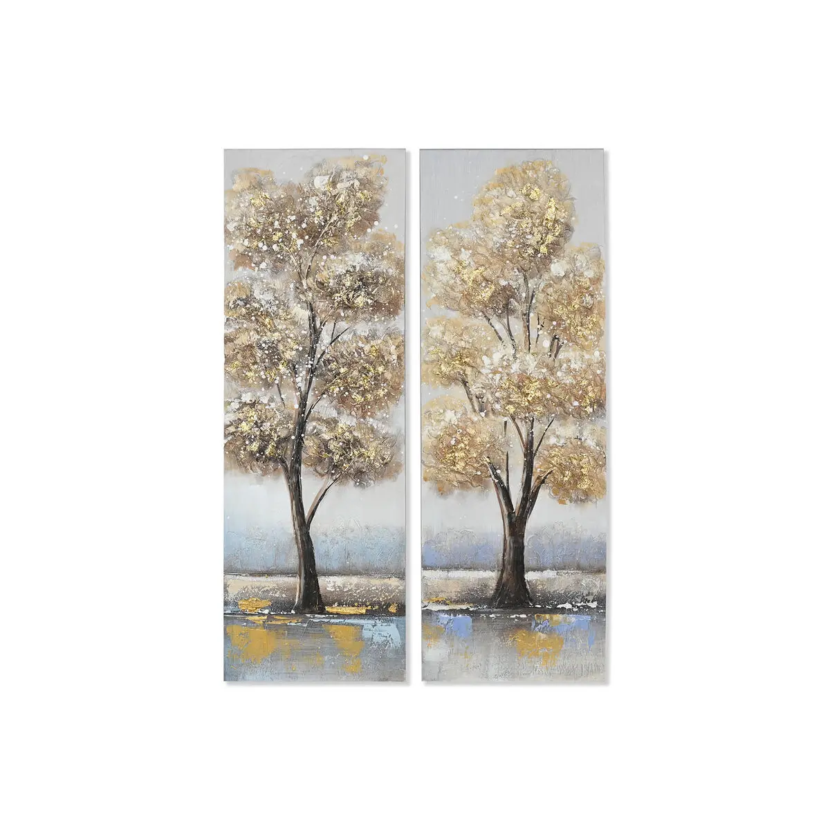 Quadro Home ESPRIT Dorato Tela Legno MDF Albero Tradizionale 30 x 3 x 90 cm (2 Unità)