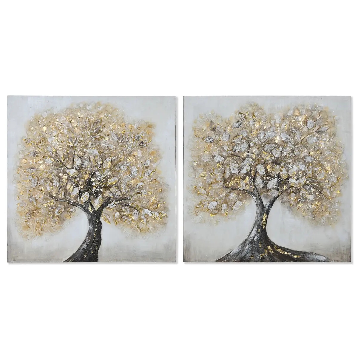 Quadro Home ESPRIT Dorato Tela Legno MDF Albero Tradizionale 80 x 3 x 80 cm (2 Unità)