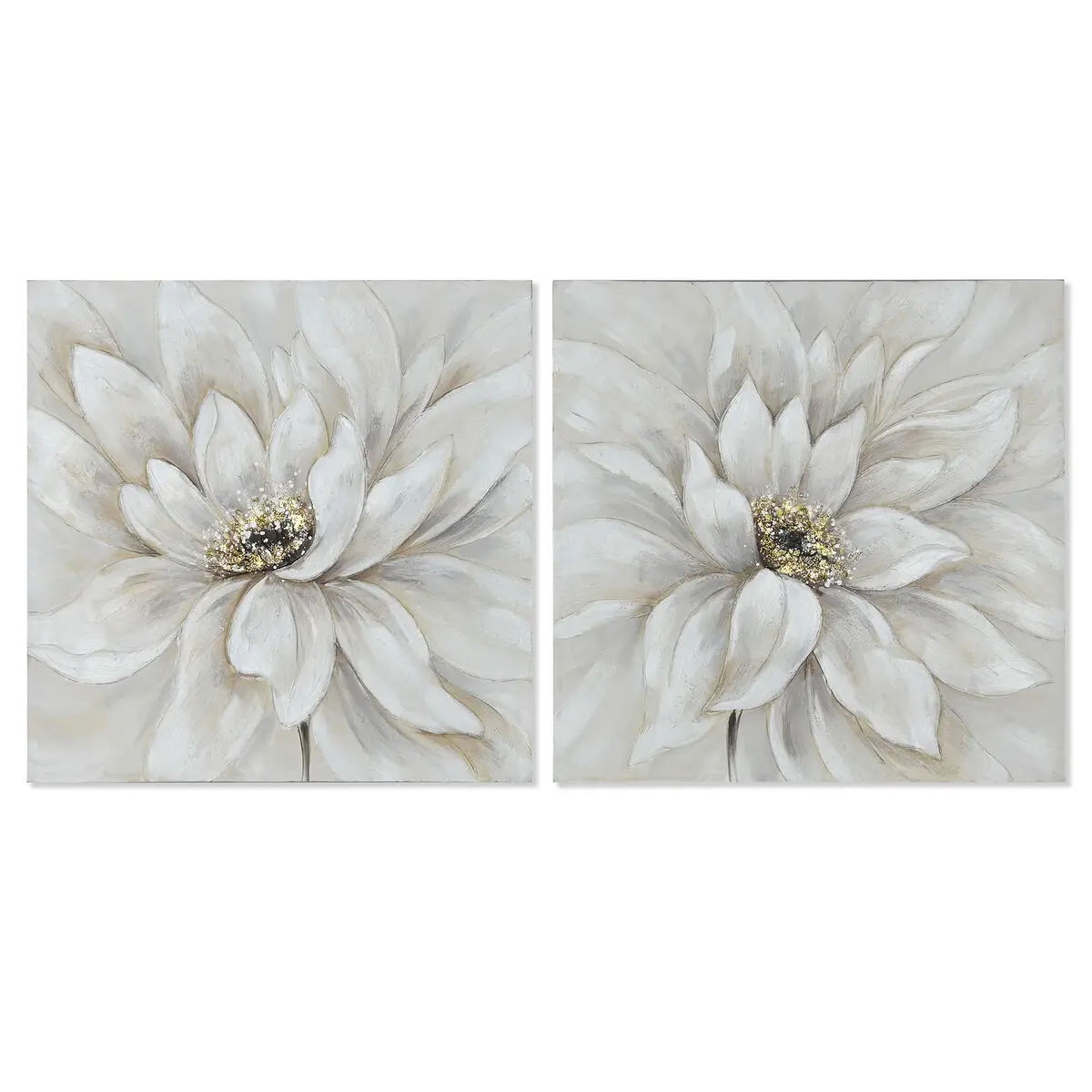 Quadro Home ESPRIT Bianco Tela Legno MDF Fiore Romantico 80 x 3 x 80 cm (2 Unità)