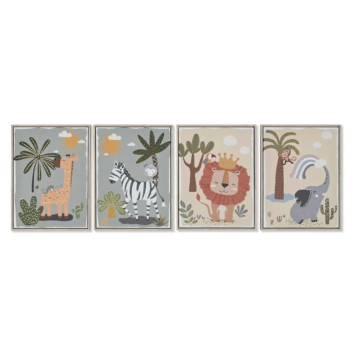 Quadro Home ESPRIT Per bambini animali 30 x 3 x 40 cm (4 Unità)