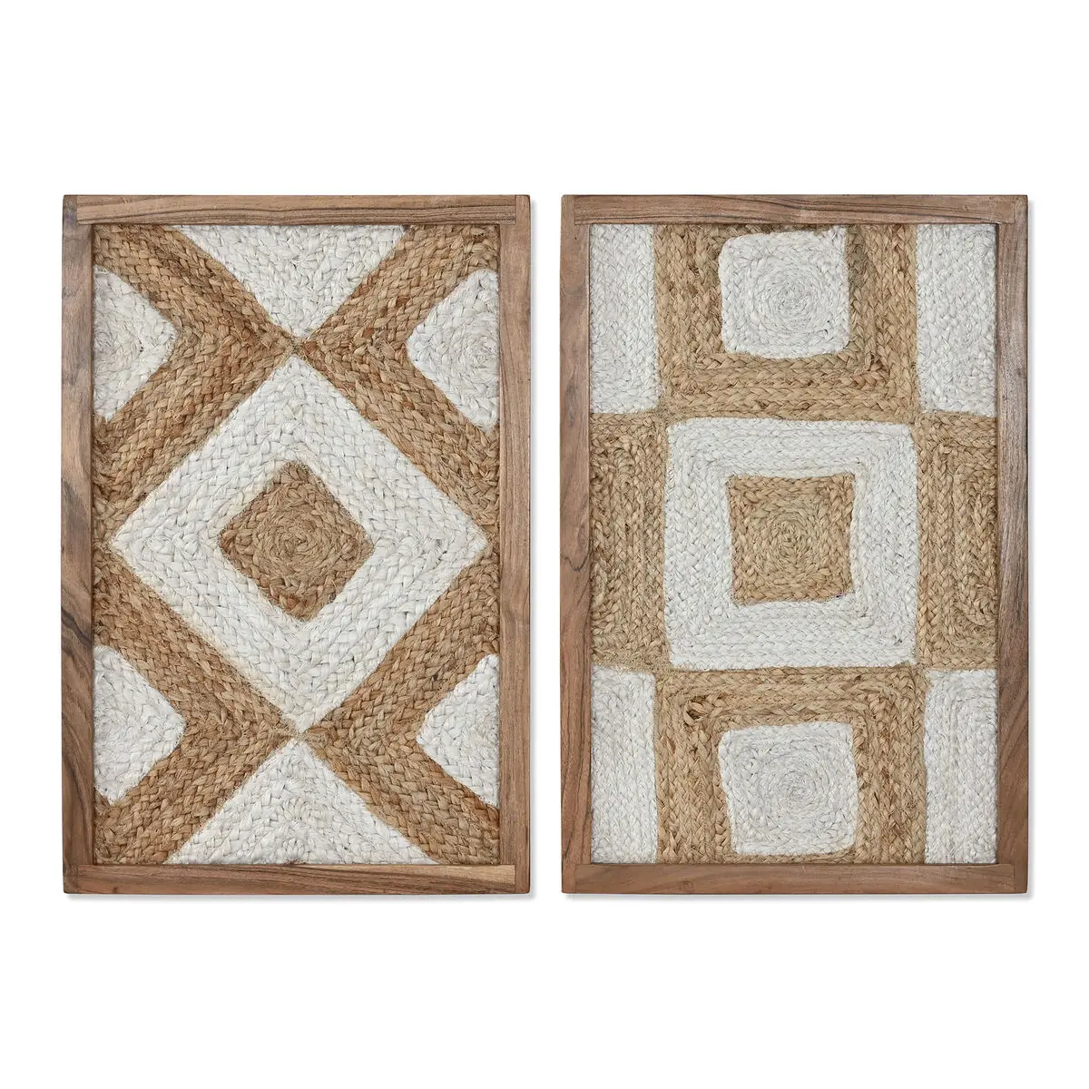 Quadro Home ESPRIT Bianco Naturale Geometrico Boho 40 x 3 x 60 cm (2 Unità)