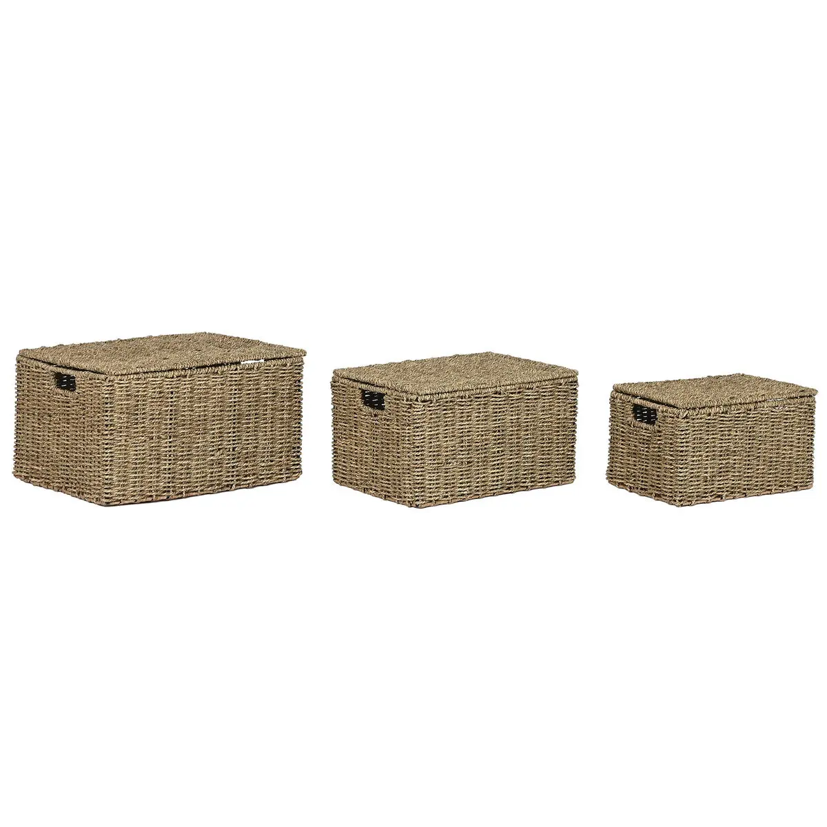 Set di Cestini Home ESPRIT Naturale Metallo Fibra naturale Tropicale 46 x 36 x 26 cm (3 Pezzi)