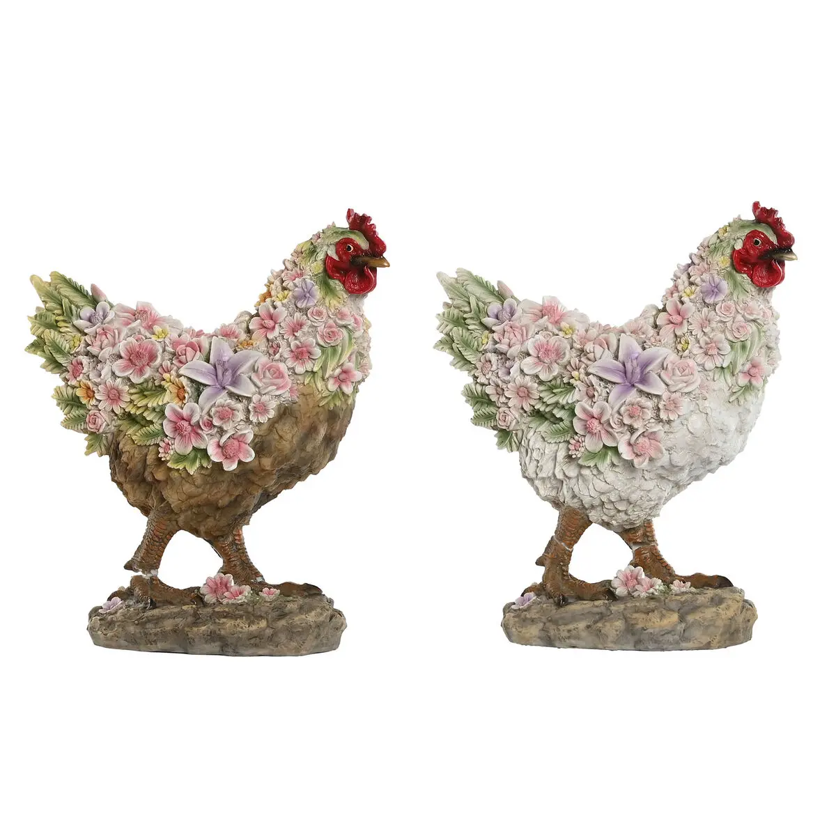 Statua Decorativa Home ESPRIT Bianco Marrone Multicolore Gallina 27 X 16 X 31 cm (2 Unità)