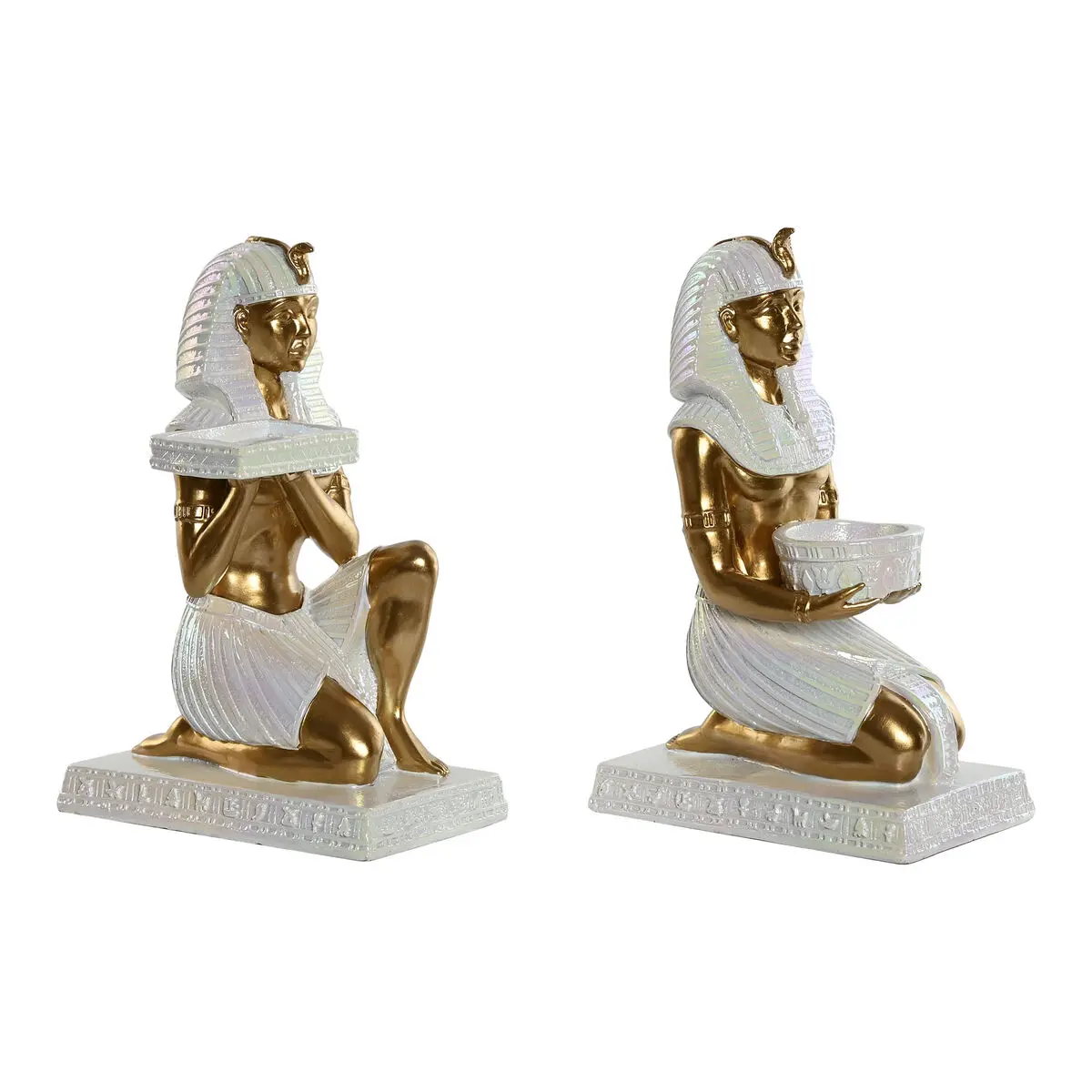 Statua Decorativa Home ESPRIT Bianco Dorato Resina Orientale Egiziano 12,5 x 17 x 25 cm (2 Unità)