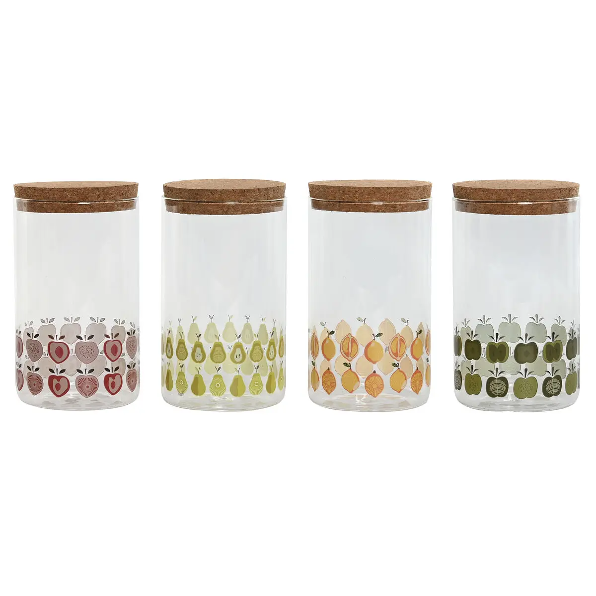 Barattolo Home ESPRIT Giallo Verde Naturale Sughero Silicone Vetro Borosilicato Shabby Chic 1 L (4 Unità)