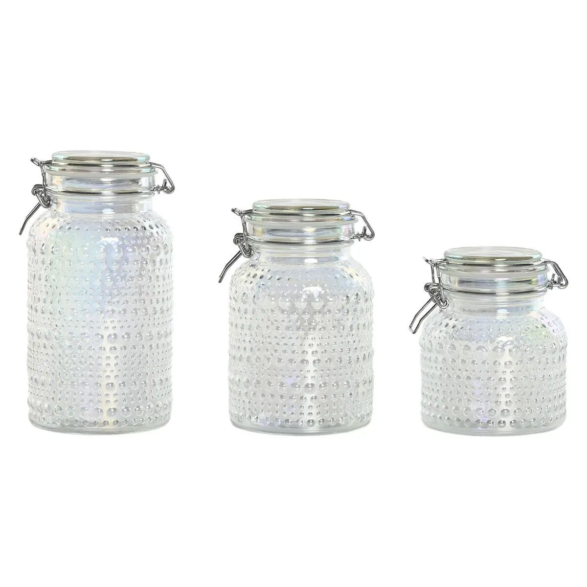 Set di 3 Barattoli Home ESPRIT Trasparente Metallo Cristallo 1,2 L 3 Pezzi