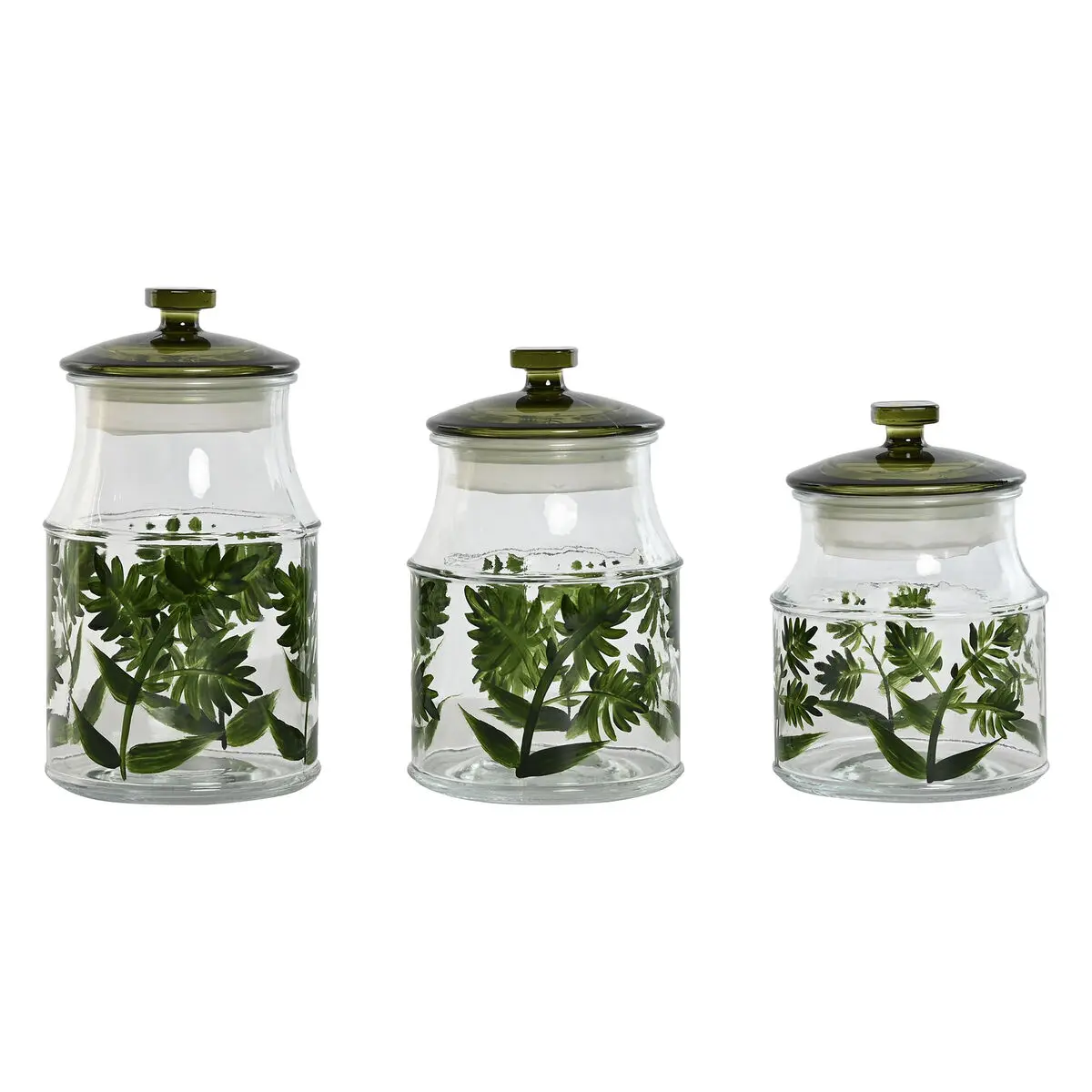 Set di 3 Barattoli Home ESPRIT Verde Cristallo 1,2 L 3 Pezzi