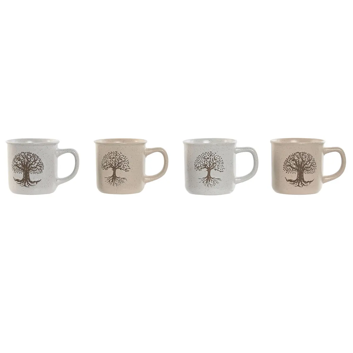 Tazza Mug Home ESPRIT Bianco Beige Tradizionale Albero della vita 330 ml (4 Unità)