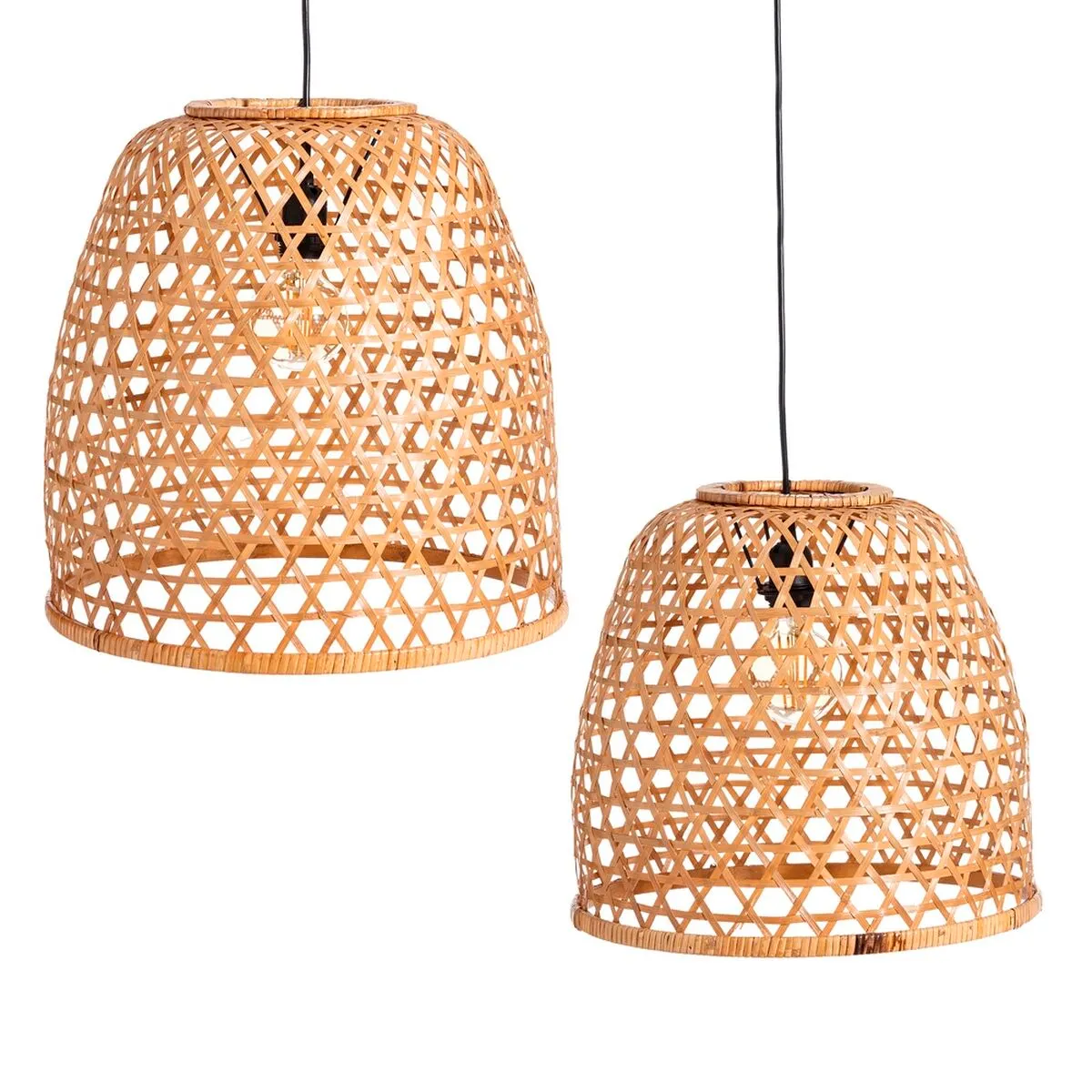 Lampadario Naturale Bambù 42 x 42 x 42 cm (2 Unità)