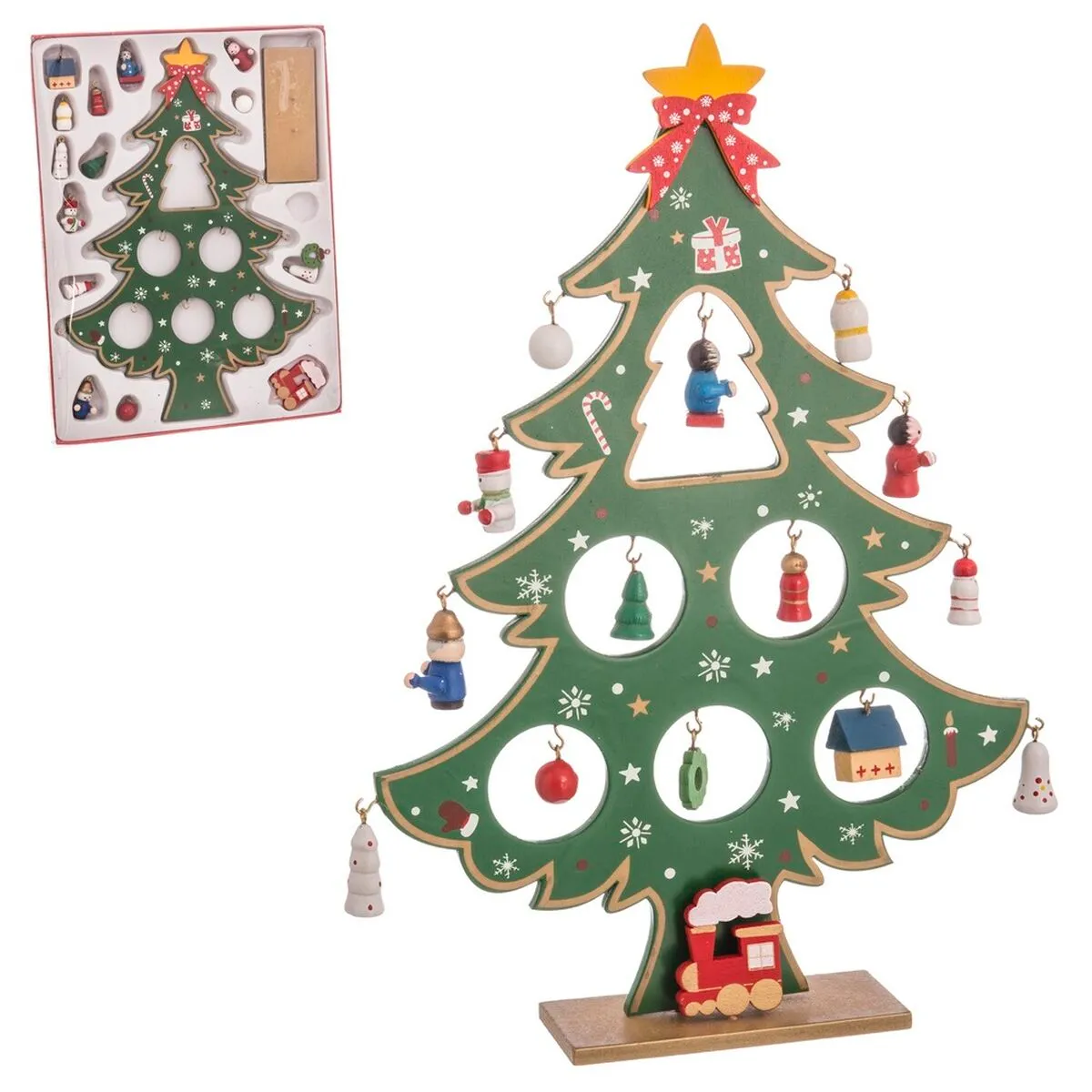 Decorazione Natalizia Multicolore Legno MDF Albero di Natale 26 cm