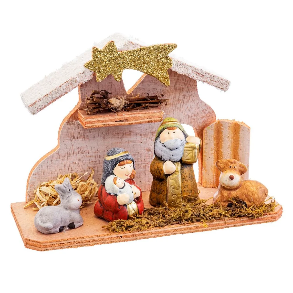 Decorazione Natalizia Natività/Presepe Multicolore Legno Ceramica 20 x 8 x 14 cm (4 Pezzi)