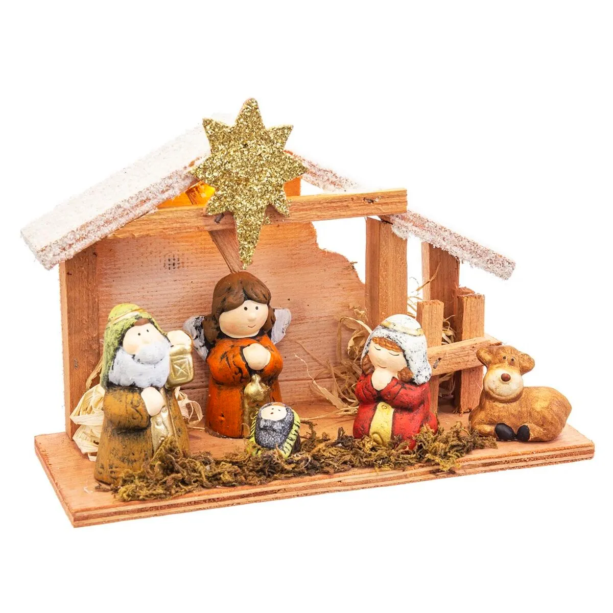 Decorazione Natalizia Natività/Presepe Multicolore Legno Ceramica 21,5 x 8,5 x 15,5 cm (6 Pezzi)