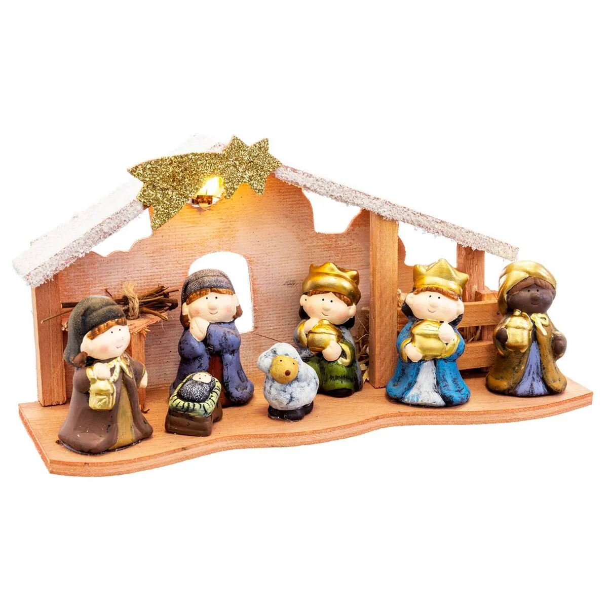 Decorazione Natalizia Natività/Presepe Multicolore Legno Ceramica 31,5 x 10 x 15,5 cm (7 Pezzi)