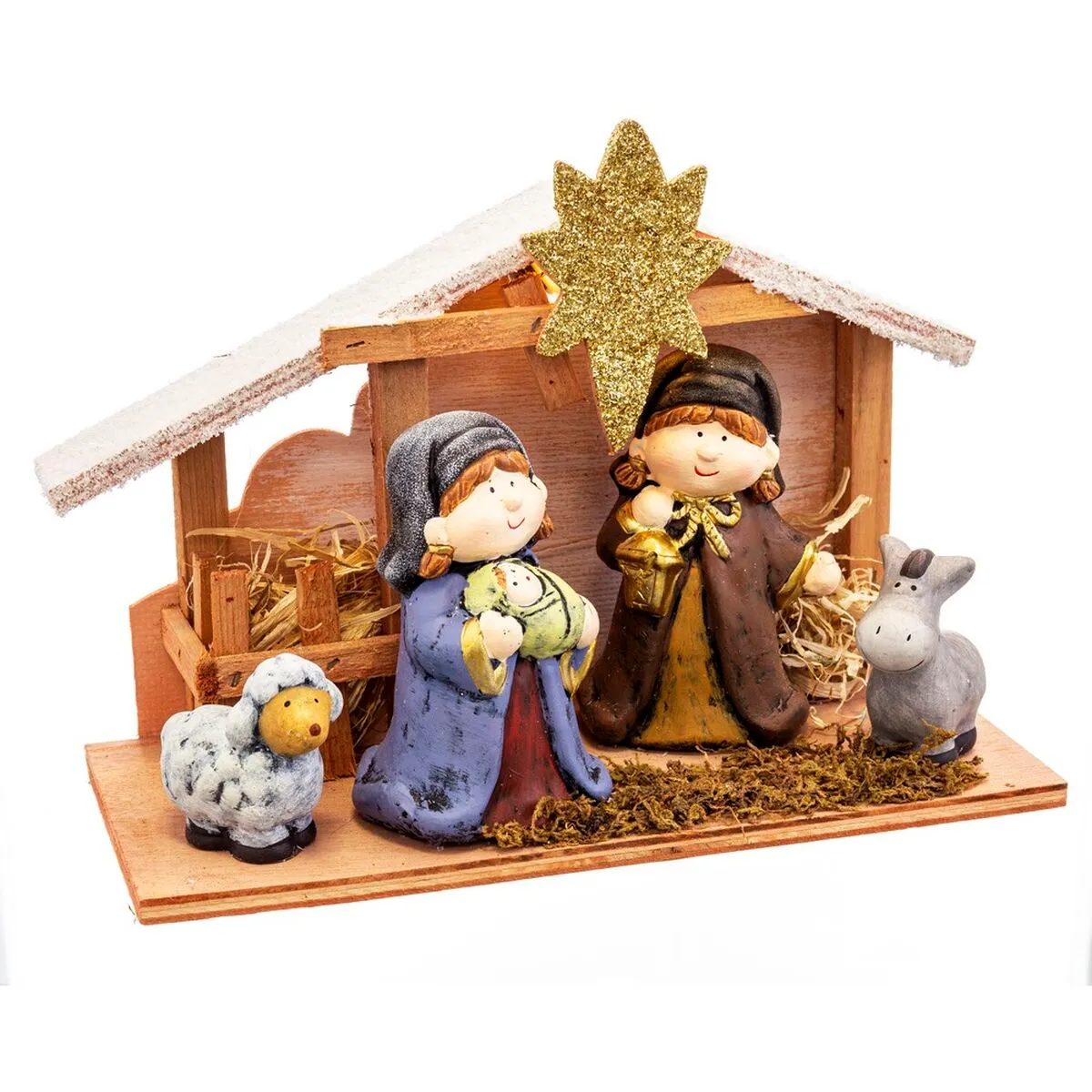 Decorazione Natalizia Natività/Presepe Multicolore Legno Ceramica 27,5 x 12 x 20 cm (4 Pezzi)