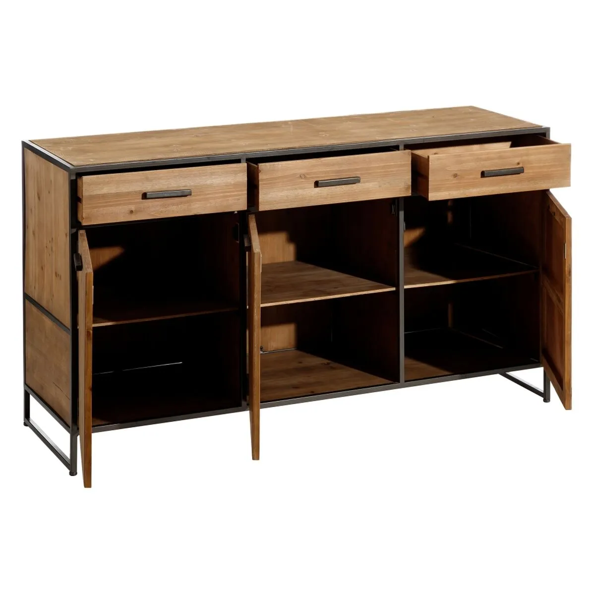 Credenza CÉSARE 150 x 48 x 83 cm Nero Metallo Legno Marrone