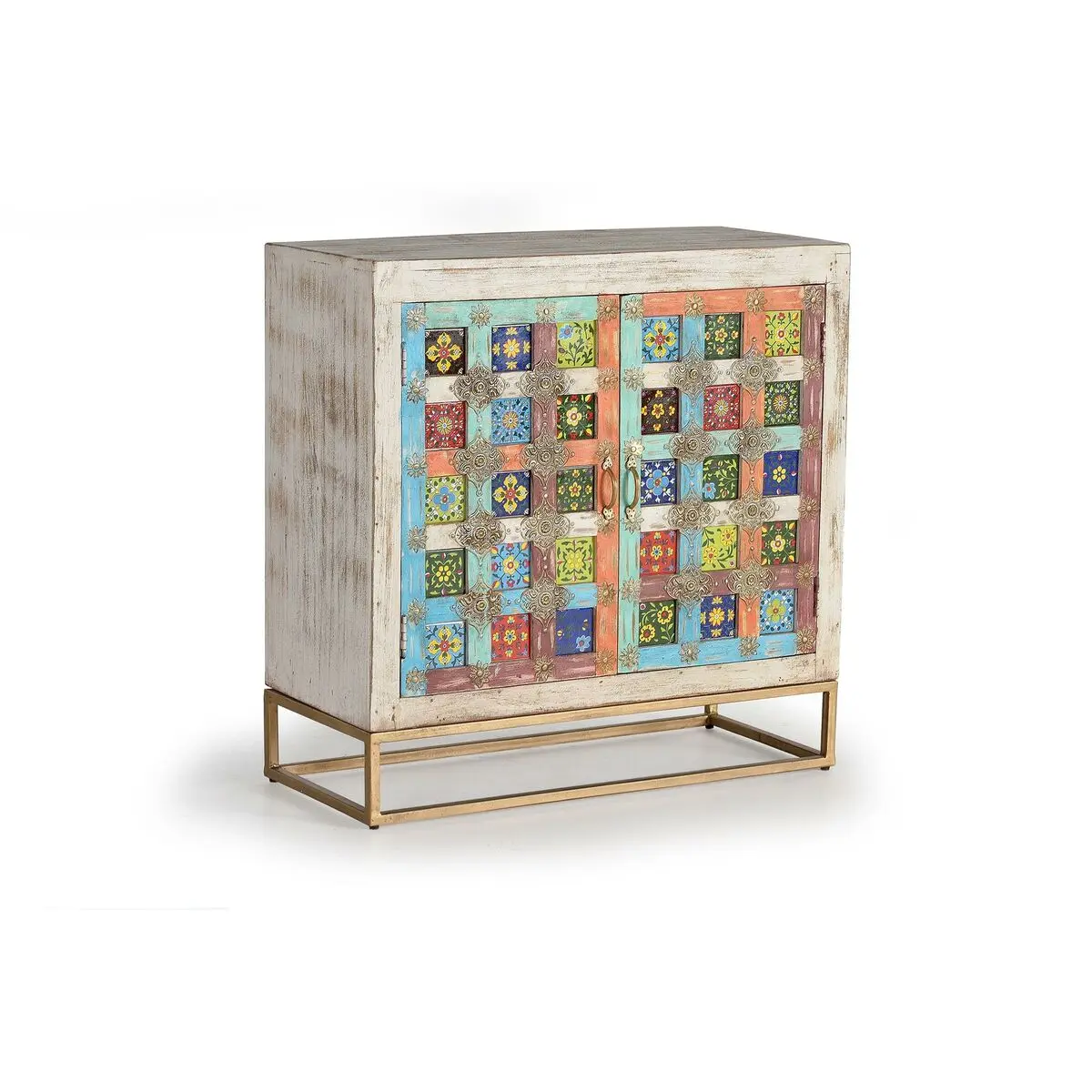 Credenza Alexandra House Living Bianco Multicolore Metallo Legno di mango 90 x 90 x 40 cm