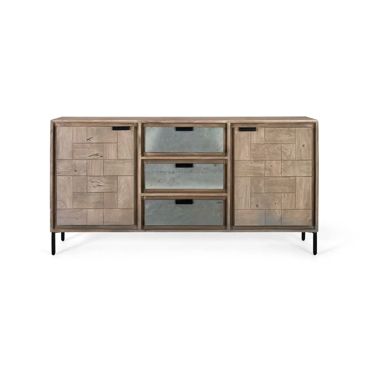 Credenza Alexandra House Living Nero Beige Grigio Metallo Legno di acacia 160 x 81 x 40 cm