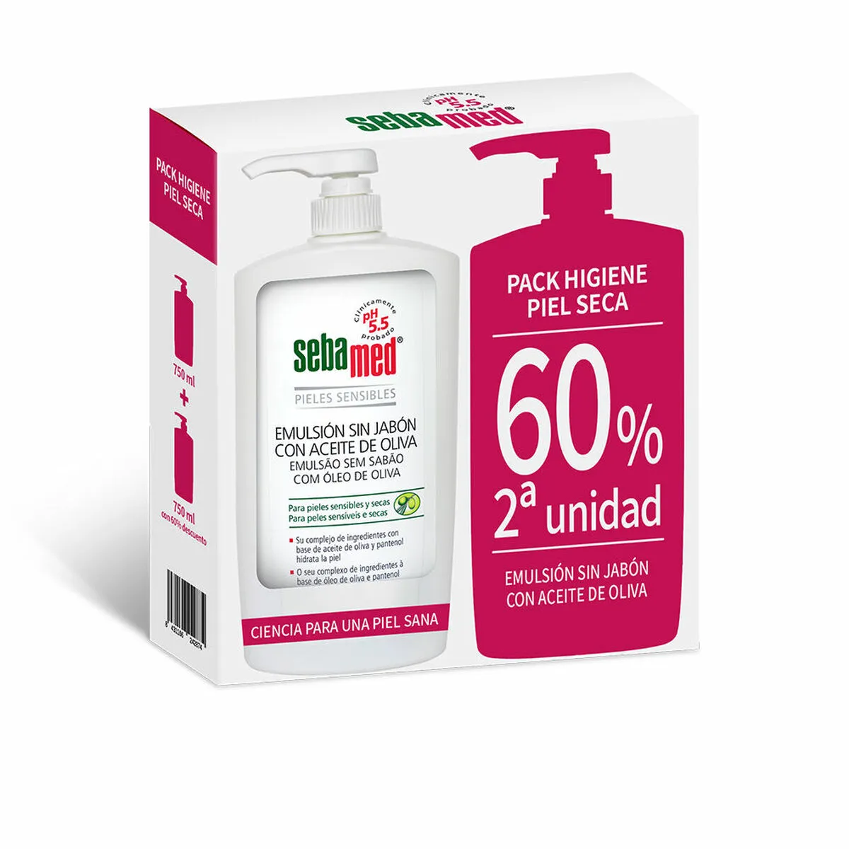 Gel Doccia Senza Sapone Sebamed Pelle Secca Olio d'Oliva 2 Unità