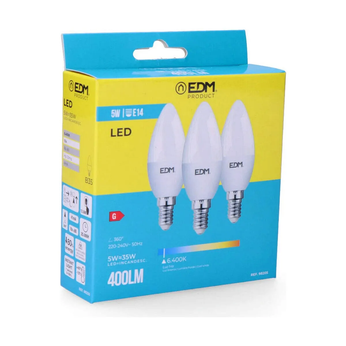 Lampadina Candela EDM 5 W E14 G 400 lm (6400K)