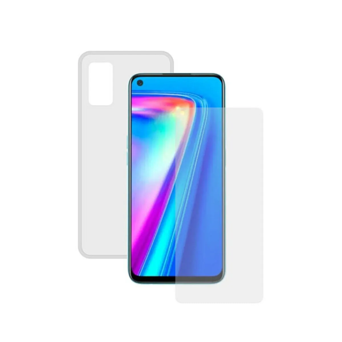 Protettore Schermo Vetro Temprato per Cellulare + Custodia per Cellulare Realme 7 Pro Contact Trasparente