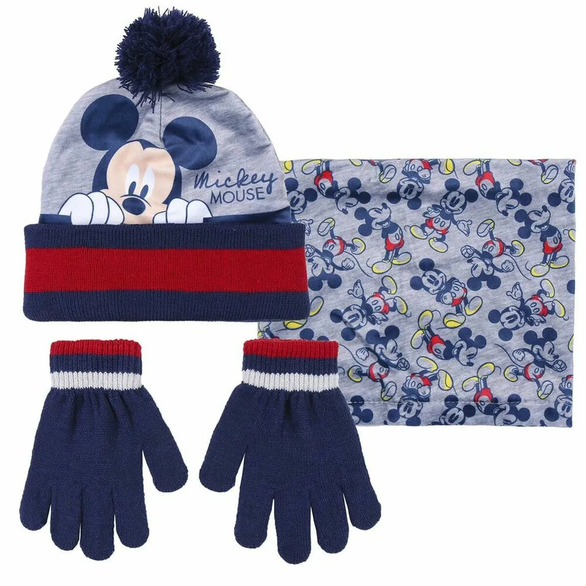 Cappello, Guanti e Scaldacollo Mickey Mouse Normale Grigio