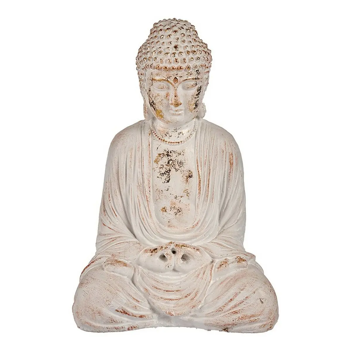 Statua Decorativa da Giardino Buddha 22,5 x 40,5 x 27 cm Dorato Bianco Poliresina