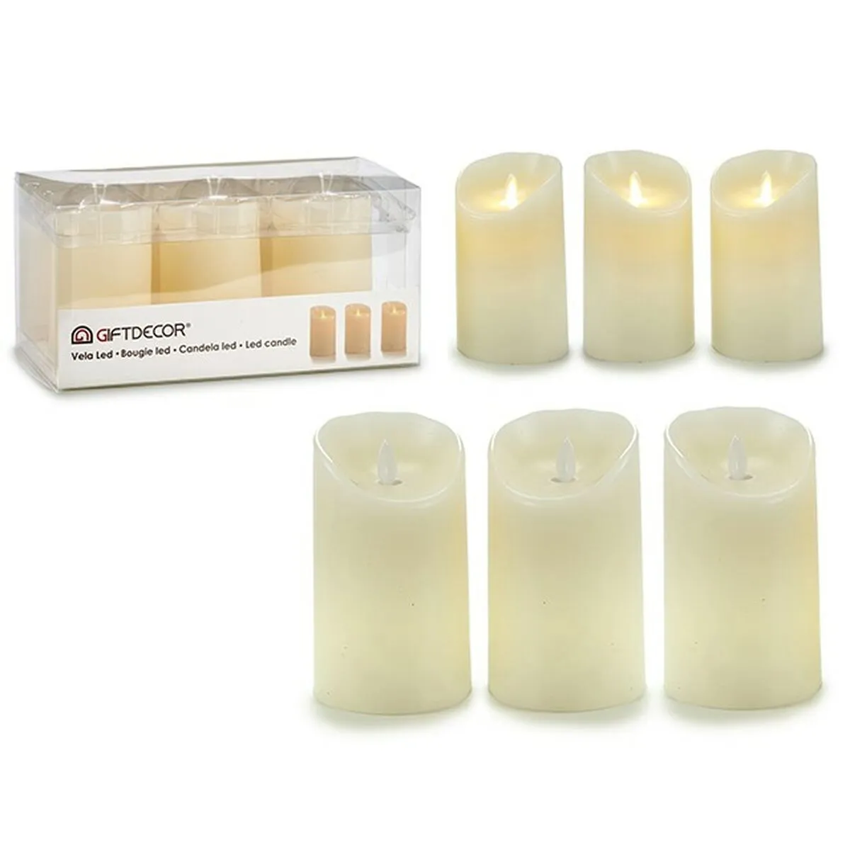 Set di Candele Crema Cera Plastica 8 x 13 x 8 cm