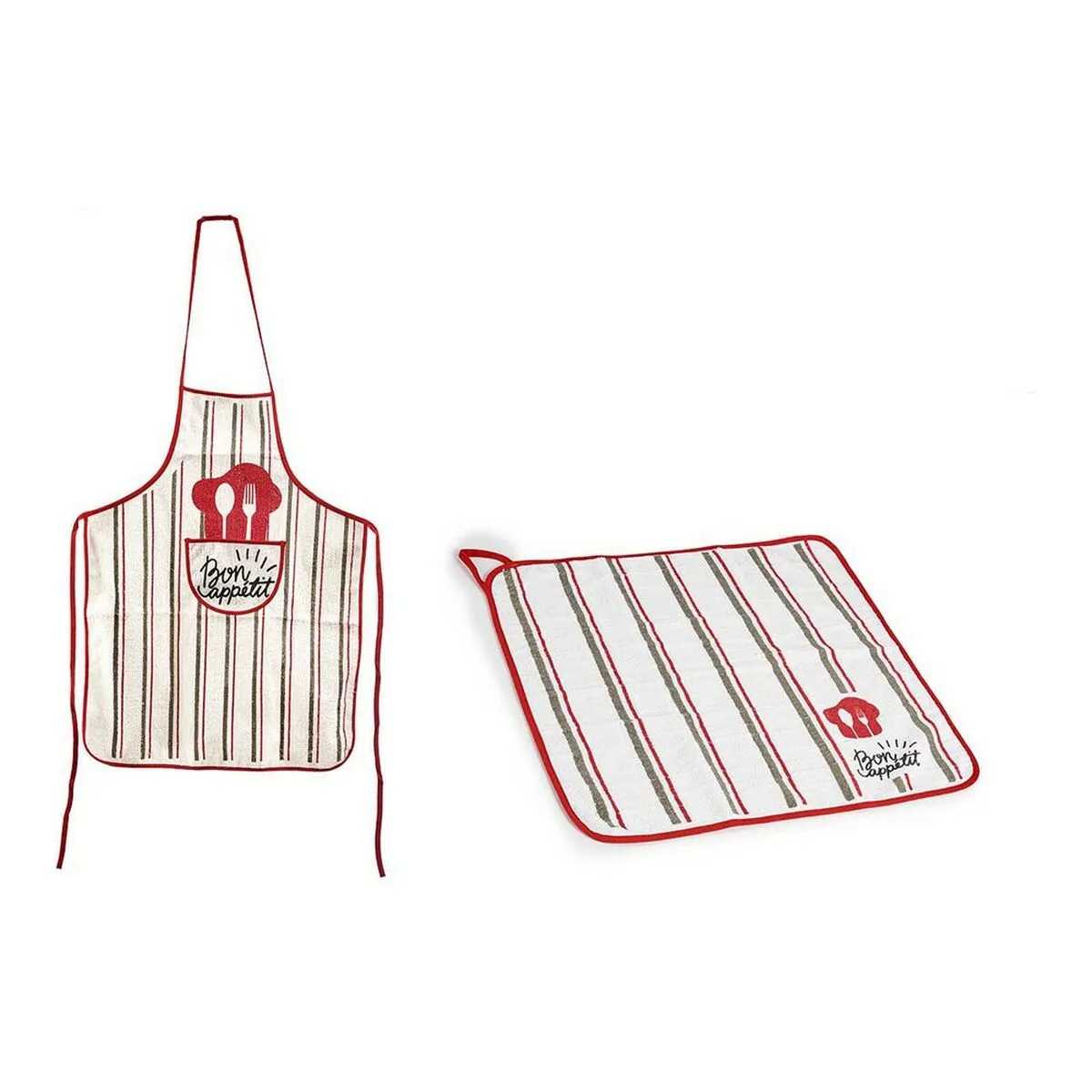 Set Grembiule Panno da Cucina 60 x 0,3 x 80 cm Rosso Bianco 80 % cotone 70 % cotone (2 pcs)