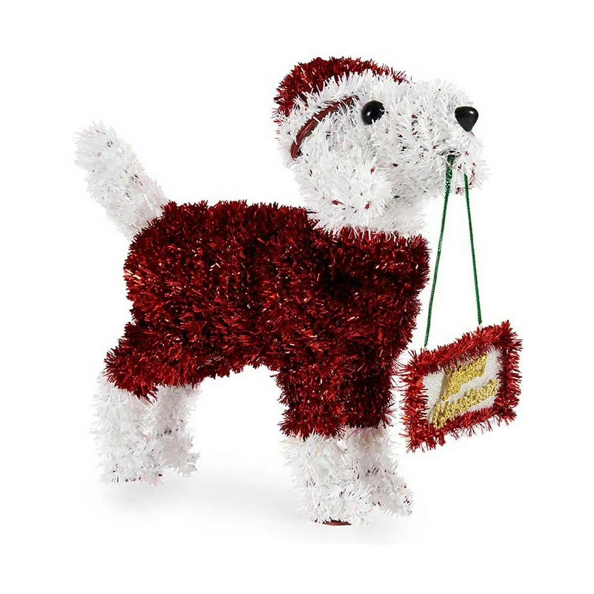 Statua Decorativa Cane Tinsel 23 x 9 x 29,5 cm Rosso Dorato Bianco Verde Plastica polipropilene