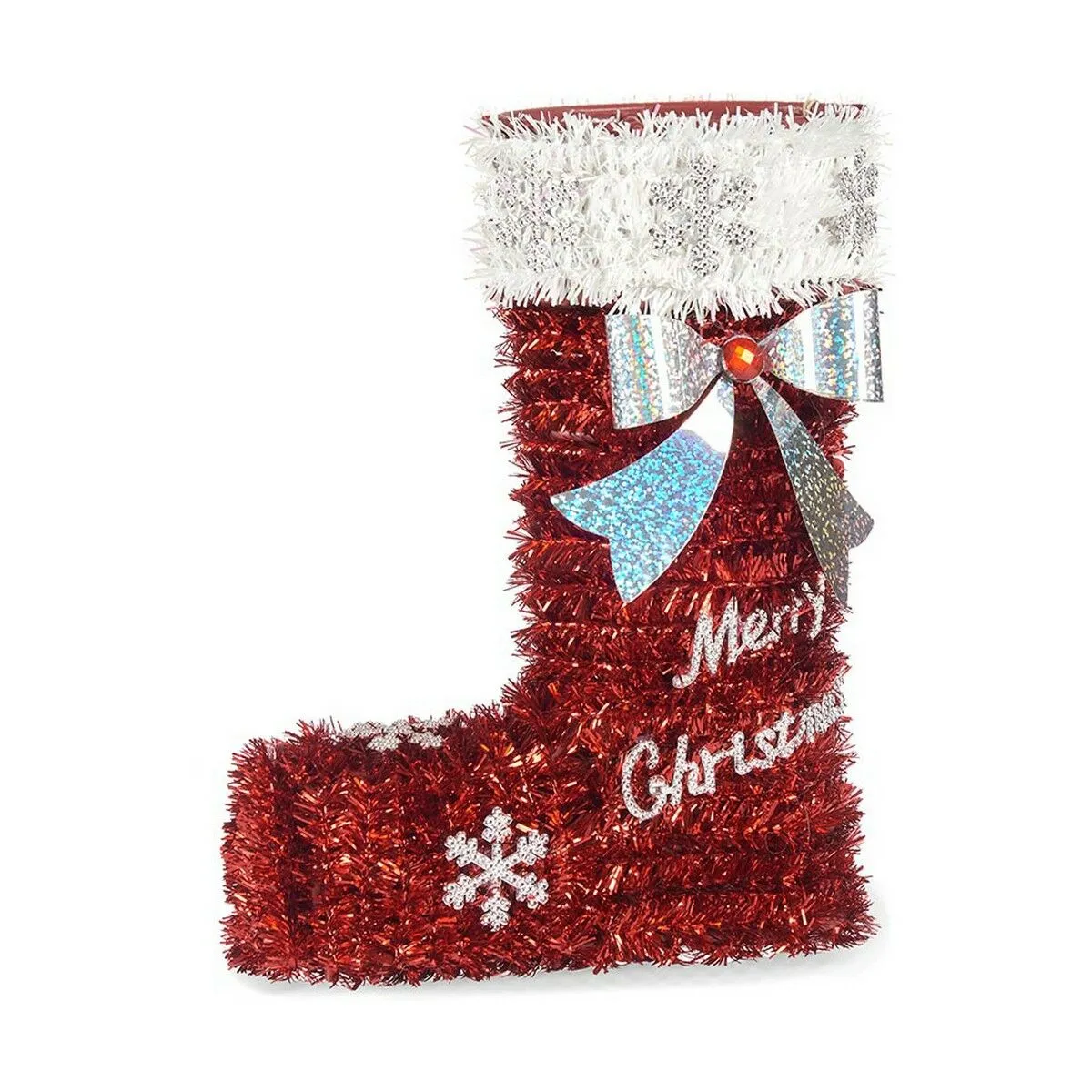 Calza di Natale Tinsel 18 x 23 x 8 cm Rosso Bianco Plastica polipropilene