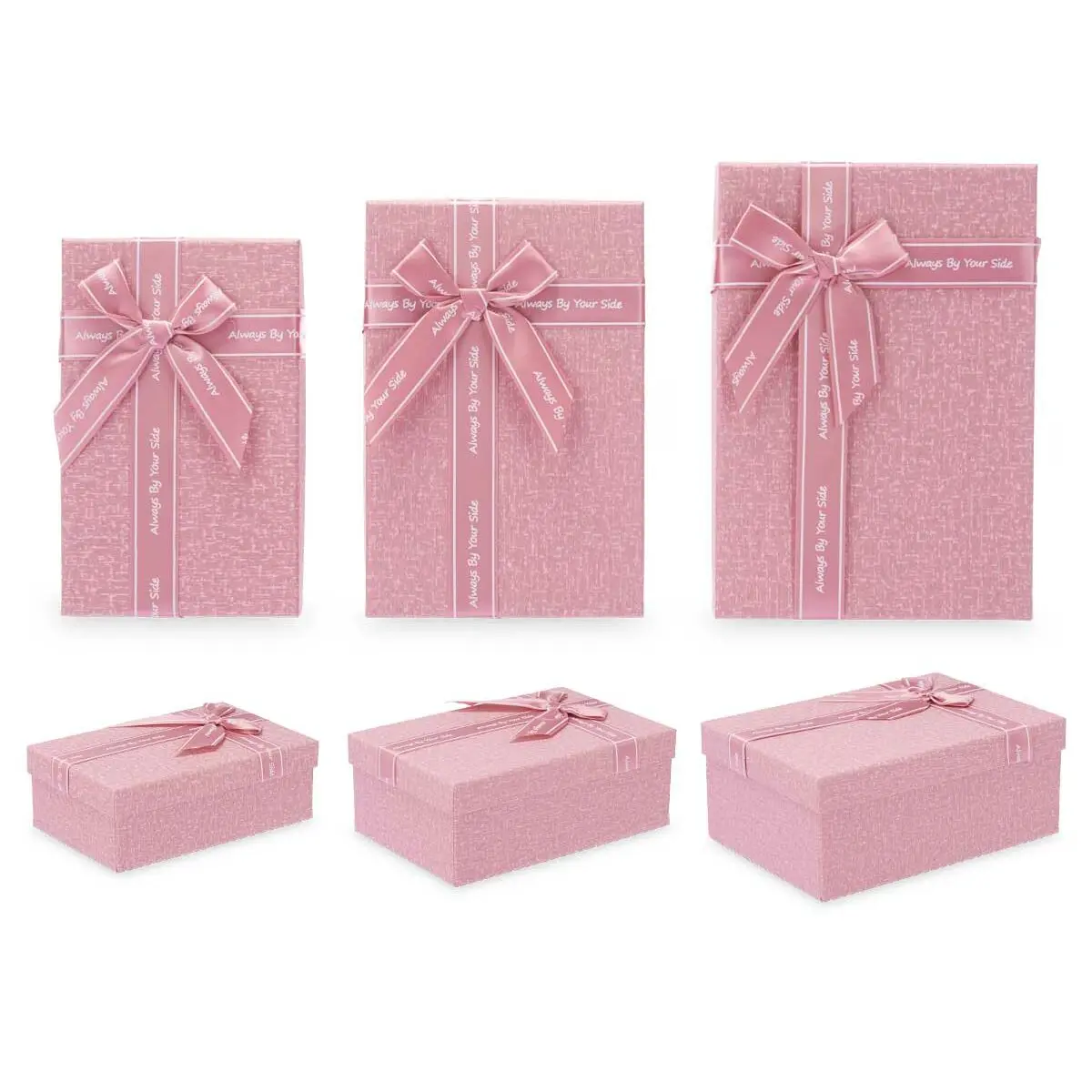 Set di Scatole Decorative Rosa Cartone Fiocco 3 Pezzi