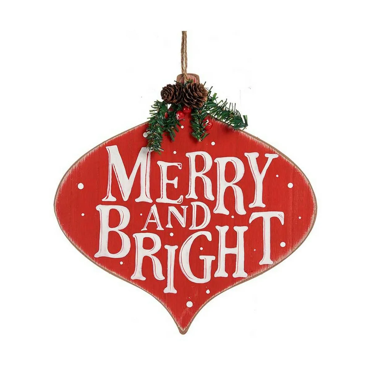 Insegna Merry and  Bright 30 x 3,5 x 30 cm Rosso Bianco Verde Plastica Legno MDF