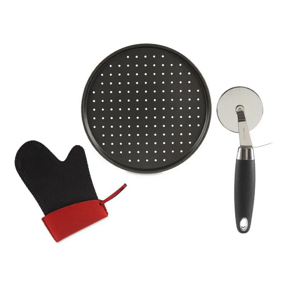 Set da Cucina Pizza Nero Acciaio inossidabile Plastica 33 x 2 x 33 cm (3 pcs)