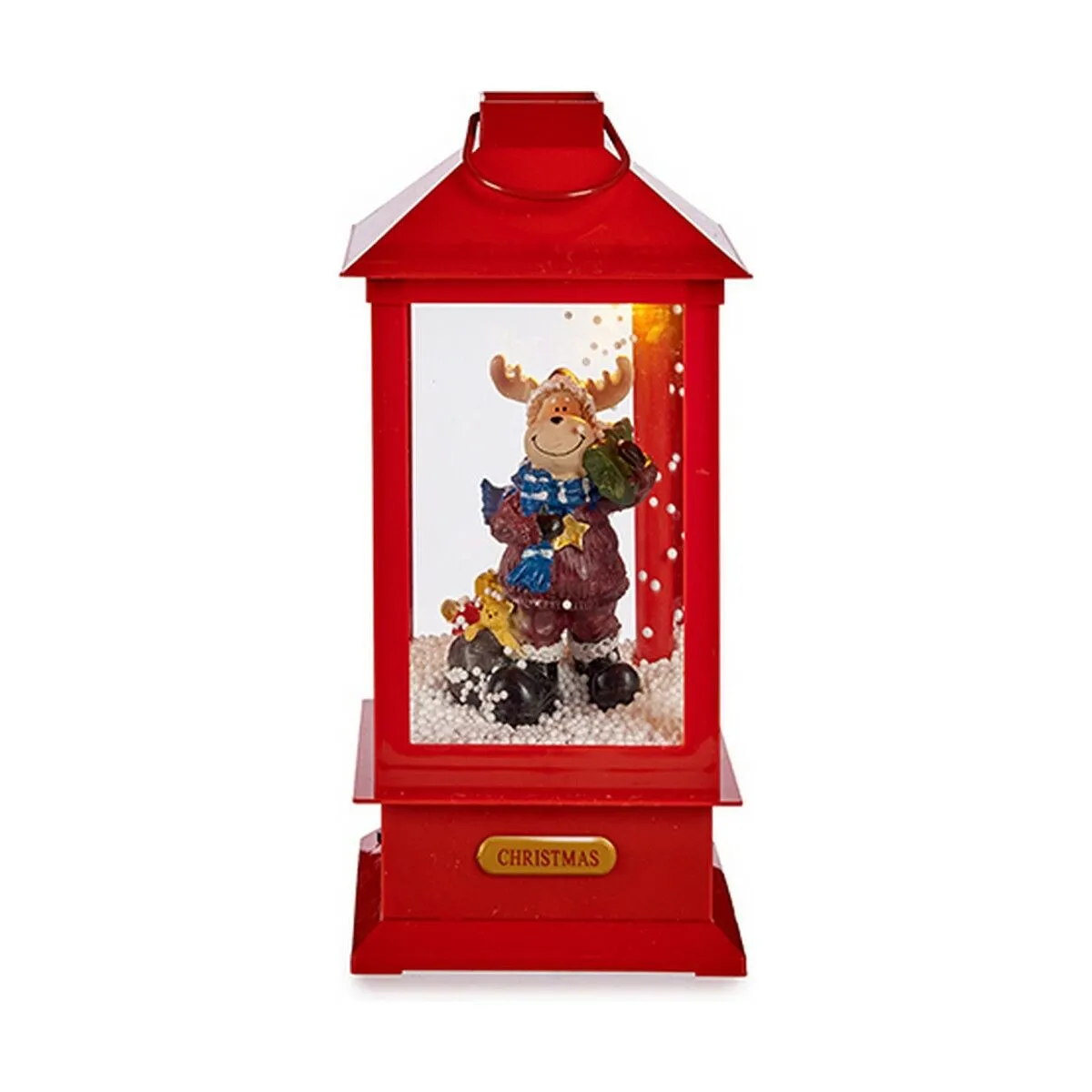 Lanterna con Neve Renna 16,5 x 33 cm Rosso Plastica Poliresina