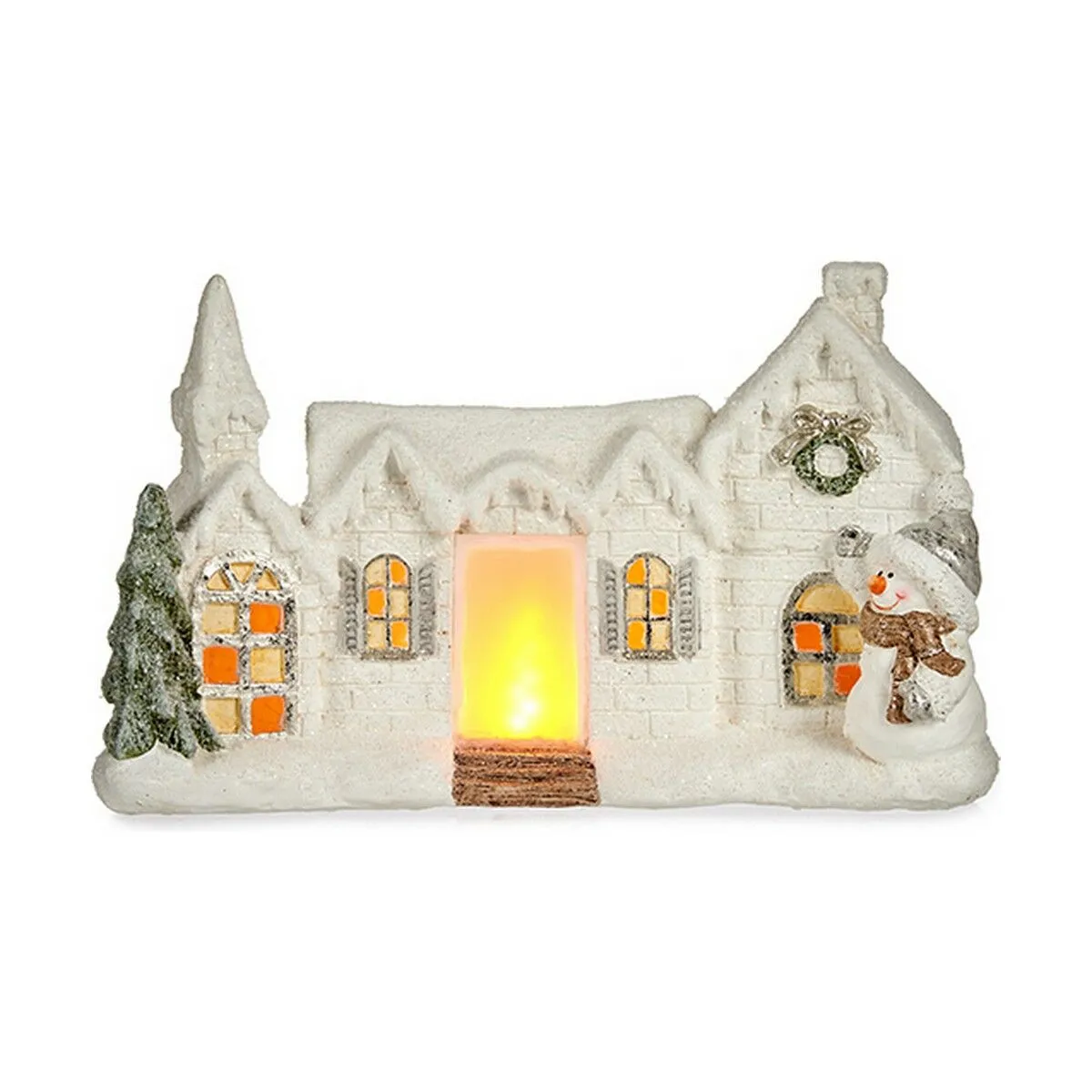 Statua Decorativa Natale Luce LED Casa Bianco Poliresina 13 x 26,5 x 43 cm