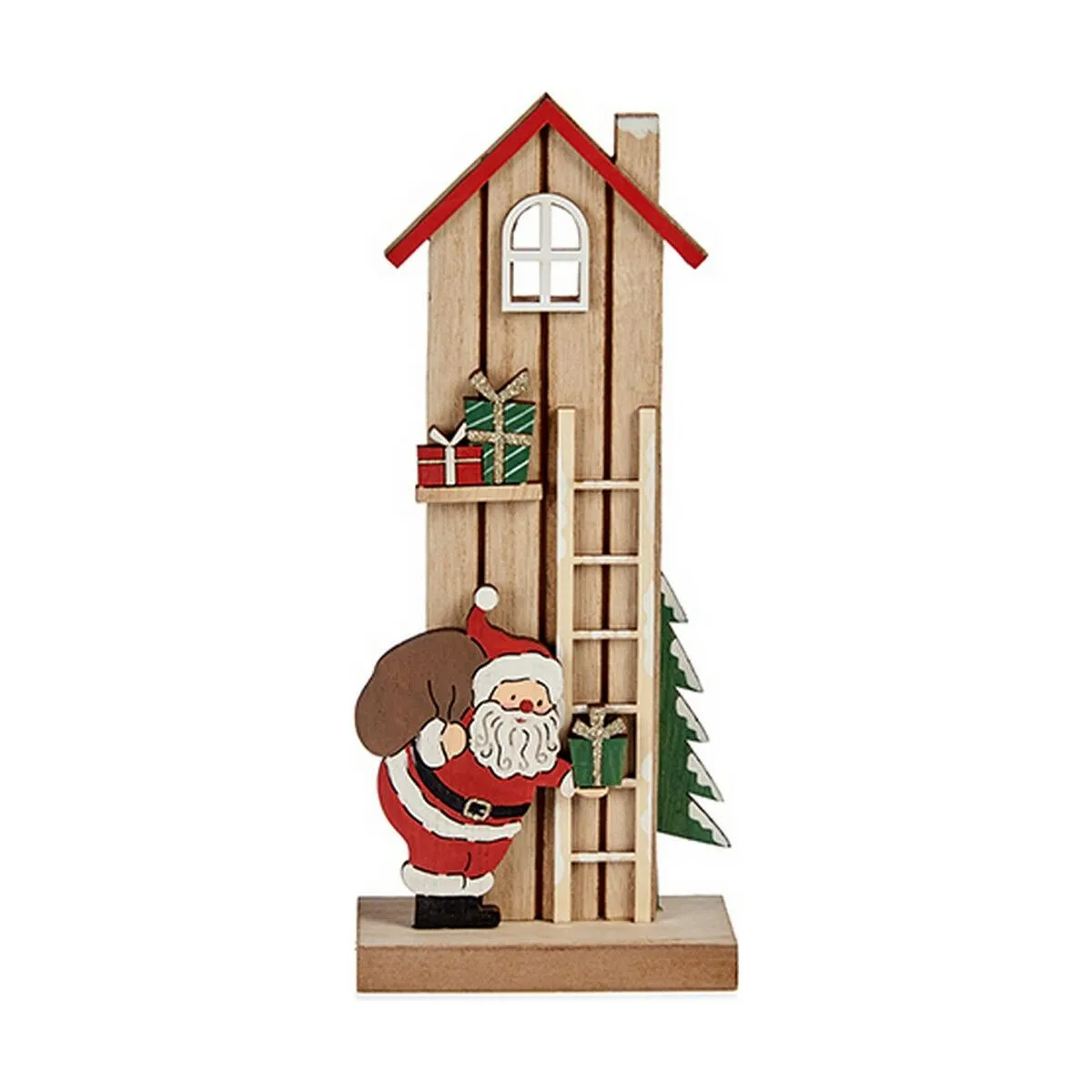 Statua Decorativa Casa Babbo Natale Marrone Rosso Verde Legno 5 x 24 x 10 cm