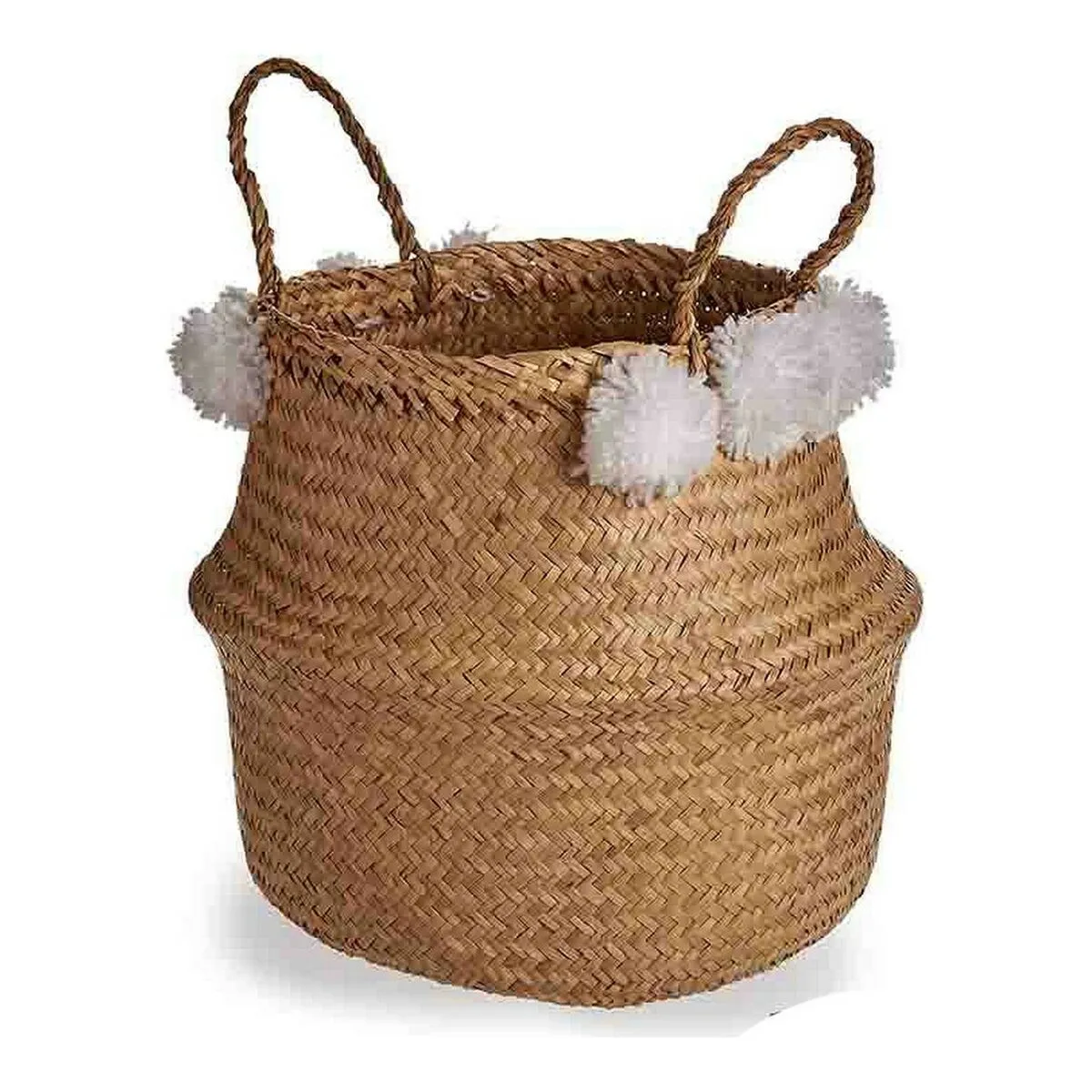 Cesto Marrone Pompon Fibra naturale (30 x 28 x 30 cm)