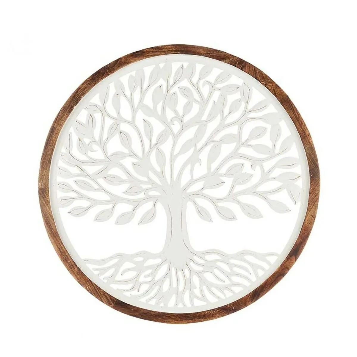 Decorazione da Parete Bianco Marrone Legno di mango Albero della vita 90 x 90 x 3 cm