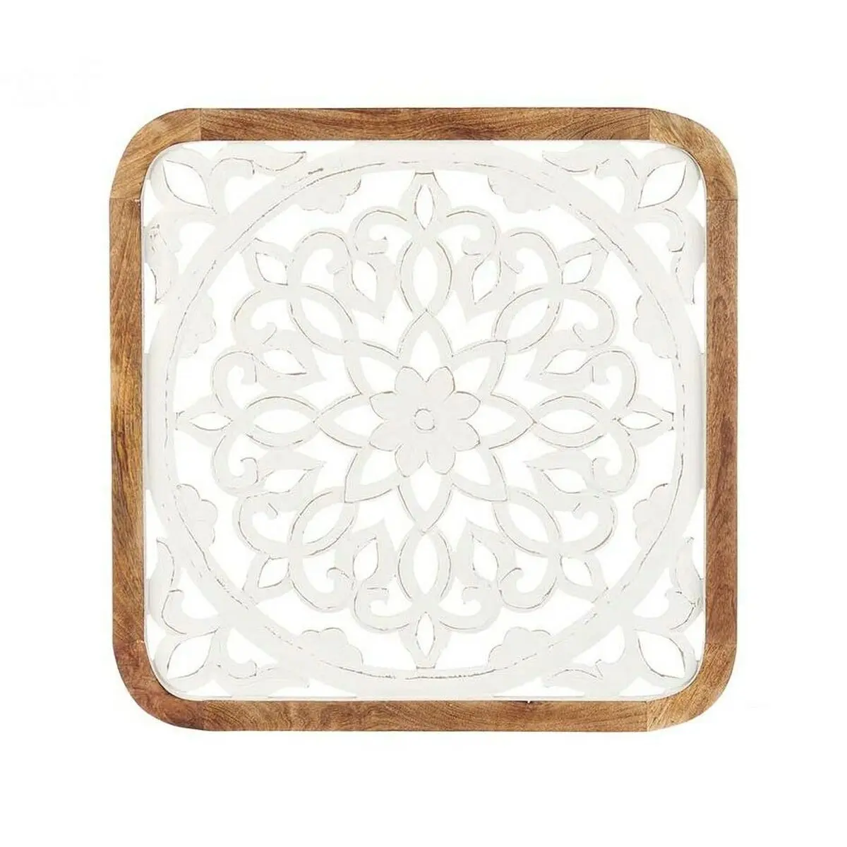 Decorazione da Parete Bianco Marrone Legno di mango Mandala 90 x 90 x 3 cm