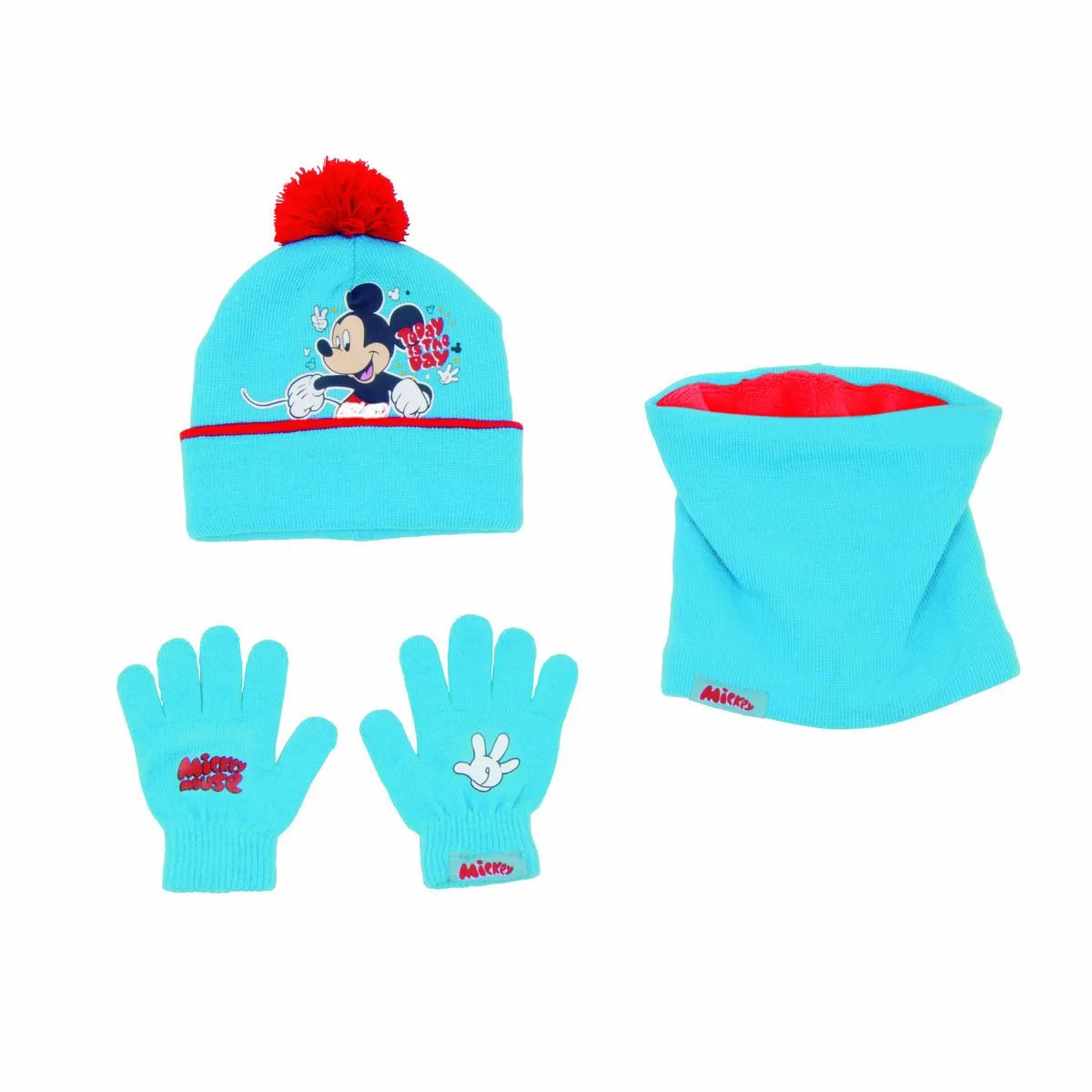 Cappello, Guanti e Scaldacollo Mickey Mouse Happy smiles Azzurro Rosso