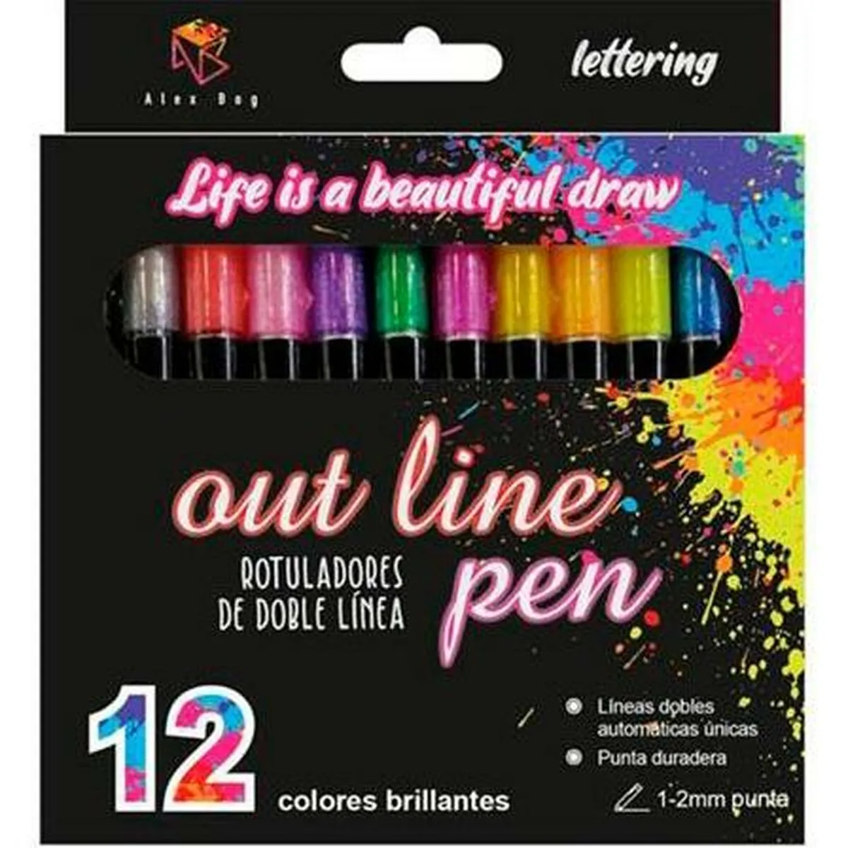 Set di Pennarelli Alex Bog Outliner Multicolore 12 Pezzi Torta